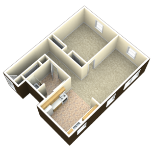 1 Bedroom 1 Bath 3D Layout
